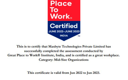 maxbyte certified for great place to work
