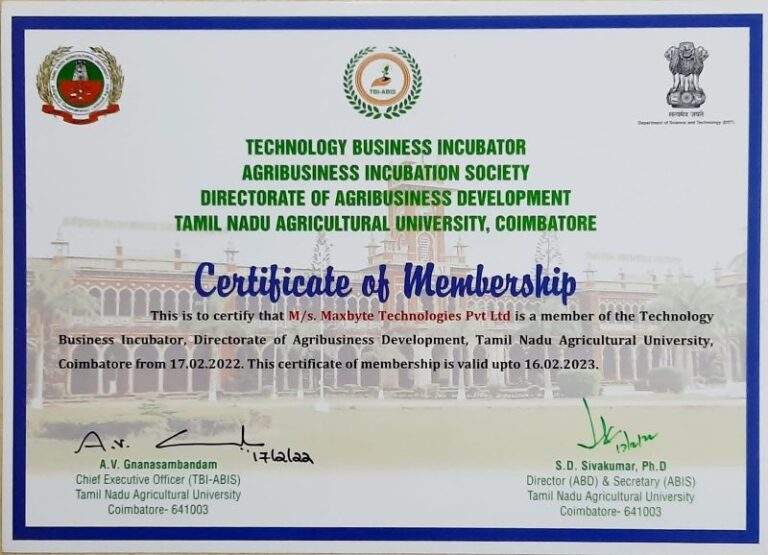 Maxbyte Technologies Member Of Tamil Nadu Agricultural University ...